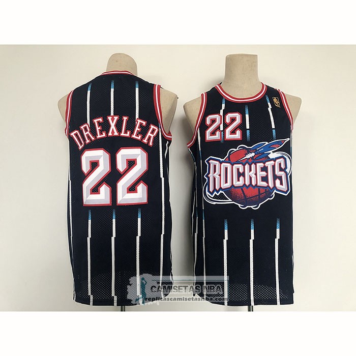 Camiseta Houston Rockets Clyde Drexler NO 22 Mitchell & Ness 1996-97 Azul